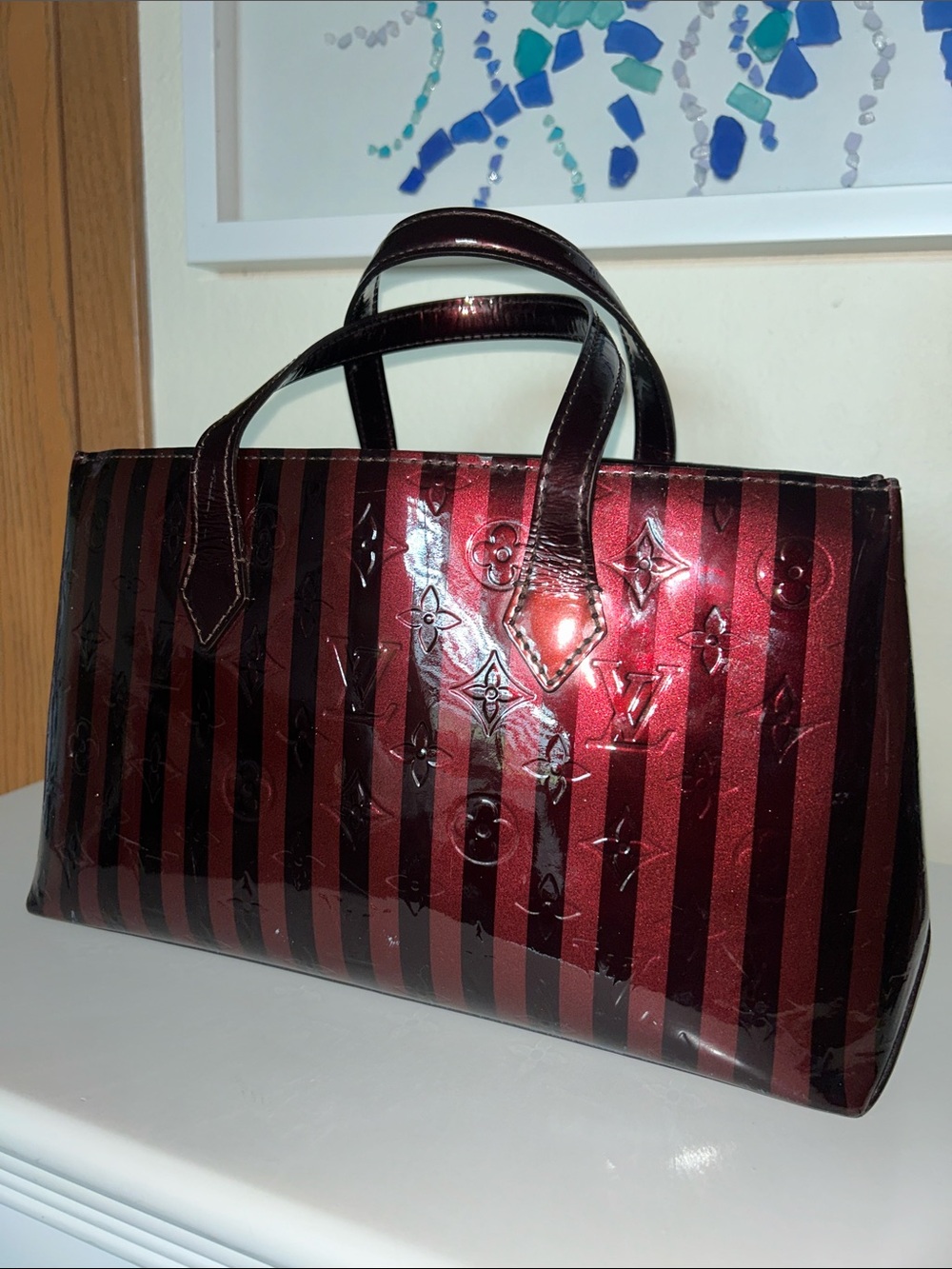 Louis Vuitton striped Rayures Wilshire vernis tote - Picture 4 of 11